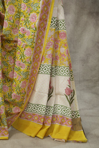 Yellow HBP Cotton Saree - SRYCS1590