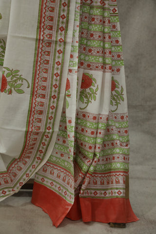 White HBP Cotton Saree - SRWCS1584