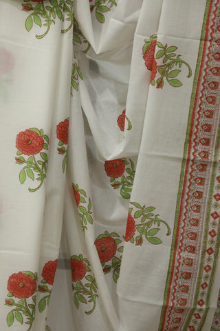 White HBP Cotton Saree - SRWCS1584