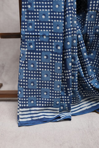 Indigo HBP Cotton Saree with Contrast Blouse- SRICS1144