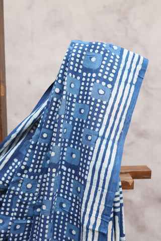 Indigo HBP Cotton Saree with Contrast Blouse- SRICS1144