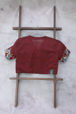 Maroon Cotton V-Neck Blouse-SRMCVNB03