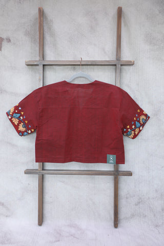 Maroon Cotton V-Neck Blouse-SRMCVNB02