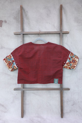 Maroon Cotton V-Neck Blouse-SRMCVNB01