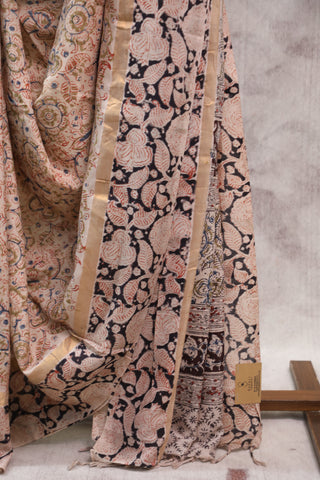 Beige Kalamkari Chinnori Silk Saree-SRBKCSS35