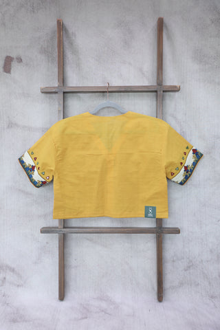 Yellow Cotton V-Neck Blouse-SRYCVNB04