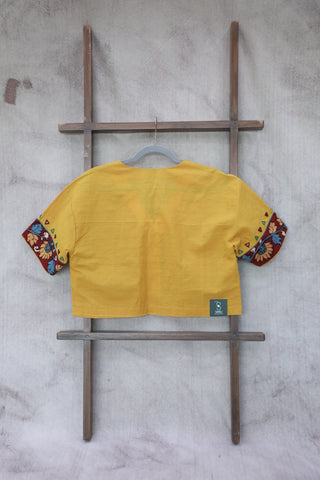 Yellow Cotton V-Neck Blouse-SRYCVNB05