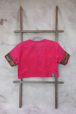 Pink Cotton V-Neck Blouse-SRPCVNB12