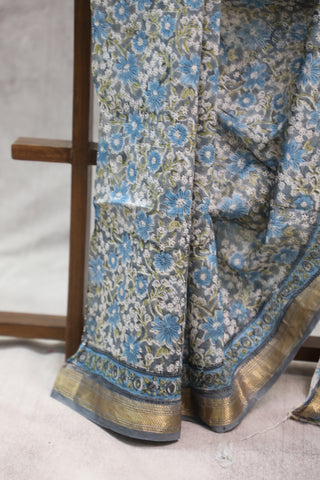 Blue HBP Cotton Silk Saree With Maheshwari Border - SRBCSS703