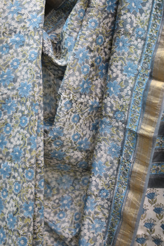 Blue HBP Cotton Silk Saree With Maheshwari Border - SRBCSS703