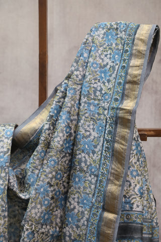 Blue HBP Cotton Silk Saree With Maheshwari Border - SRBCSS703