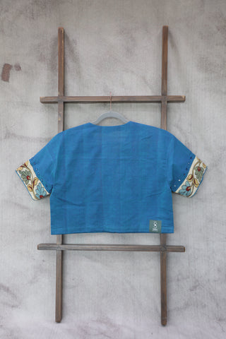 Blue Cotton V-Neck Blouse-SRBCVNB14