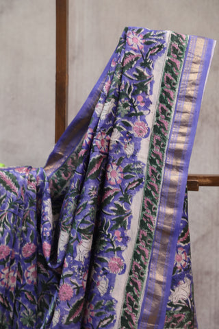 Blue HBP Cotton Silk Saree With Maheshwari Border - SRBCSS704