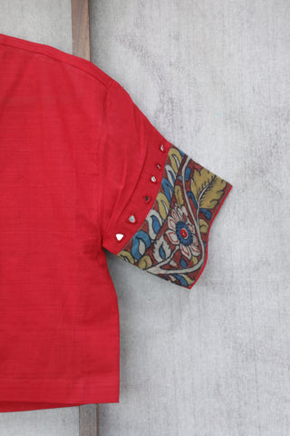 Red Cotton V-Neck Blouse-SRRCVNB06