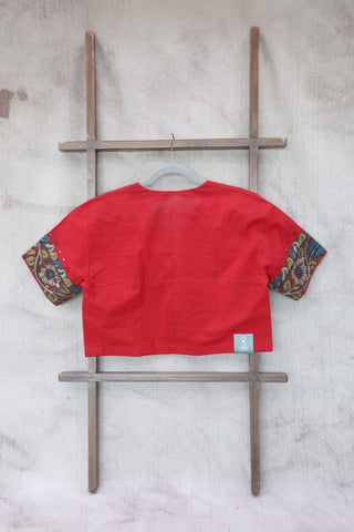 Red Cotton V-Neck Blouse-SRRCVNB06