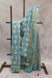 Turquoise HBP Cotton Silk Saree With Maheshwari Border - SRTCSS706