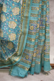 Turquoise HBP Cotton Silk Saree With Maheshwari Border - SRTCSS706