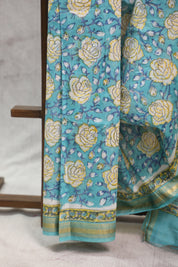 Turquoise HBP Cotton Silk Saree With Maheshwari Border - SRTCSS706