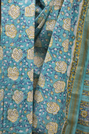Turquoise HBP Cotton Silk Saree With Maheshwari Border - SRTCSS706