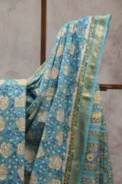 Turquoise HBP Cotton Silk Saree With Maheshwari Border - SRTCSS706
