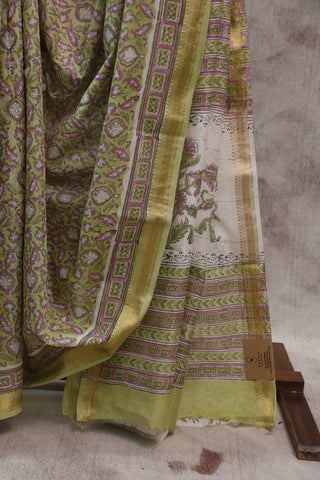 Pastel Green HBP Cotton Silk Saree With Maheshwari Border - SRPGCSS713