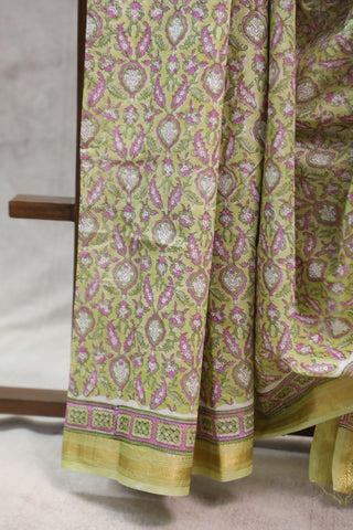 Pastel Green HBP Cotton Silk Saree With Maheshwari Border - SRPGCSS713