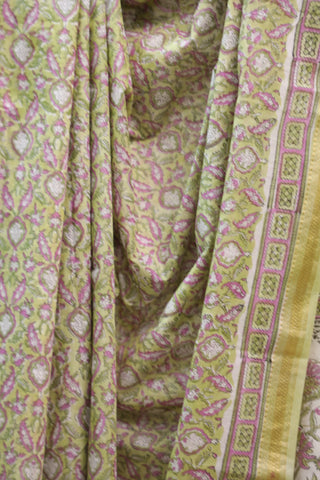 Pastel Green HBP Cotton Silk Saree With Maheshwari Border - SRPGCSS713