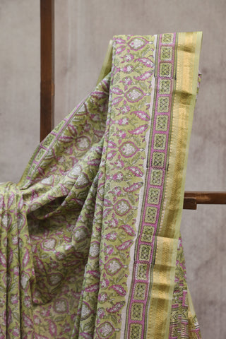 Pastel Green HBP Cotton Silk Saree With Maheshwari Border - SRPGCSS713