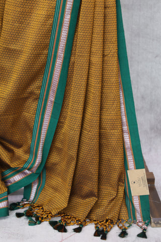 Mustard Yellow Plain Khun Saree With Border-SRBPKS238