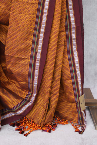 Rust Orange Plain Khun Saree With Maroon Border-SRROPKS239