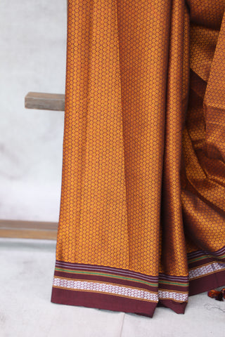 Rust Orange Plain Khun Saree With Maroon Border-SRROPKS239