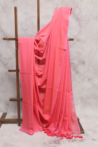 Two Tone Peach Mulmul Cotton Saree-SRTTPMCS97