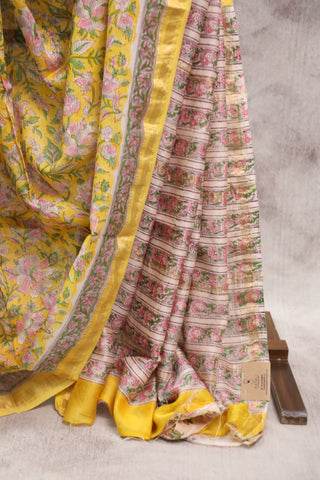 Yellow HBP Cotton Silk Saree With Maheshwari Border - SRYCSS708