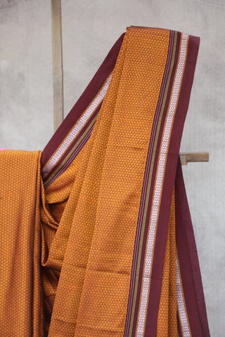 Rust Orange Plain Khun Saree With Maroon Border-SRROPKS239