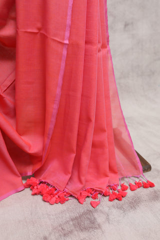 Two Tone Peach Mulmul Cotton Saree-SRTTPMCS97