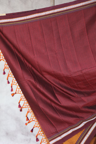 Rust Orange Plain Khun Saree With Maroon Border-SRROPKS239