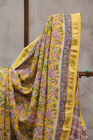 Yellow HBP Cotton Silk Saree With Maheshwari Border - SRYCSS708