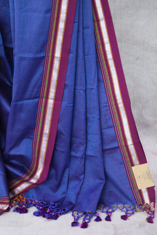 Dark Blue Plain Khun Saree With Magenta Border-SRDBPKS230