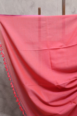 Two Tone Peach Mulmul Cotton Saree-SRTTPMCS97