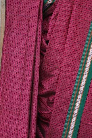 Magenta Plain Khun Saree With Green Border-SRMPKS231