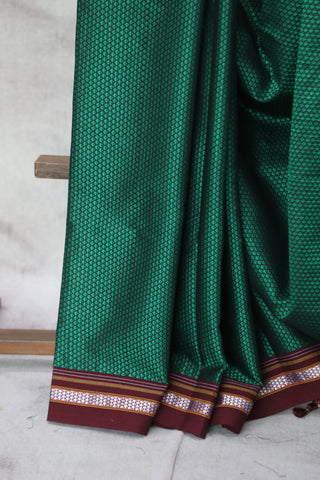 Green Plain Khun Saree With Maroon Border-SRGPKS240