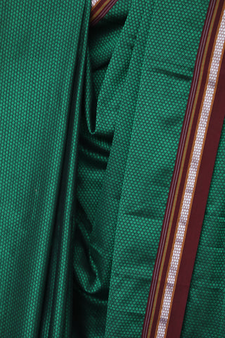 Green Plain Khun Saree With Maroon Border-SRGPKS240