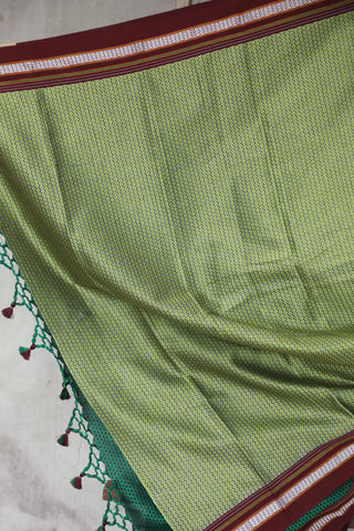 Green Plain Khun Saree With Maroon Border-SRGPKS240