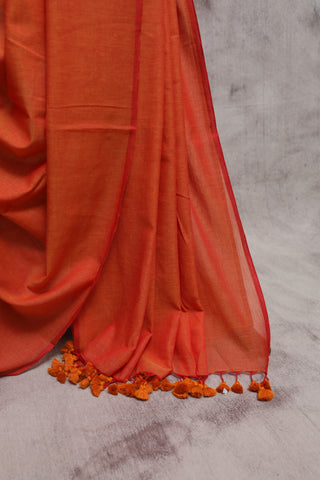 Orange Mulmul Cotton Saree-SROMCS103