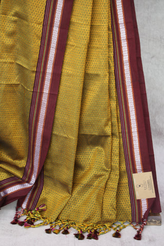 Mustard Yellow Khun Saree With Magenta Border - SRMYKS222