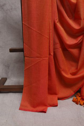 Orange Mulmul Cotton Saree-SROMCS103