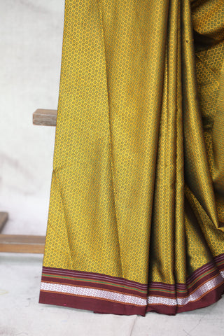 Mustard Yellow Khun Saree With Magenta Border - SRMYKS222