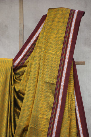 Mustard Yellow Khun Saree With Magenta Border - SRMYKS222