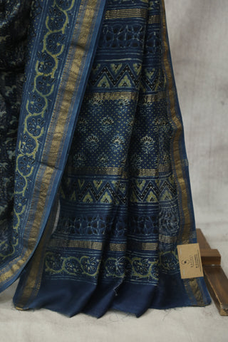 Blue HBP Cotton Silk Chanderi Saree With Maheshwari Border  - SRCCSCS72EX