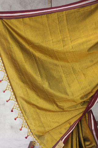 Mustard Yellow Khun Saree With Magenta Border - SRMYKS222